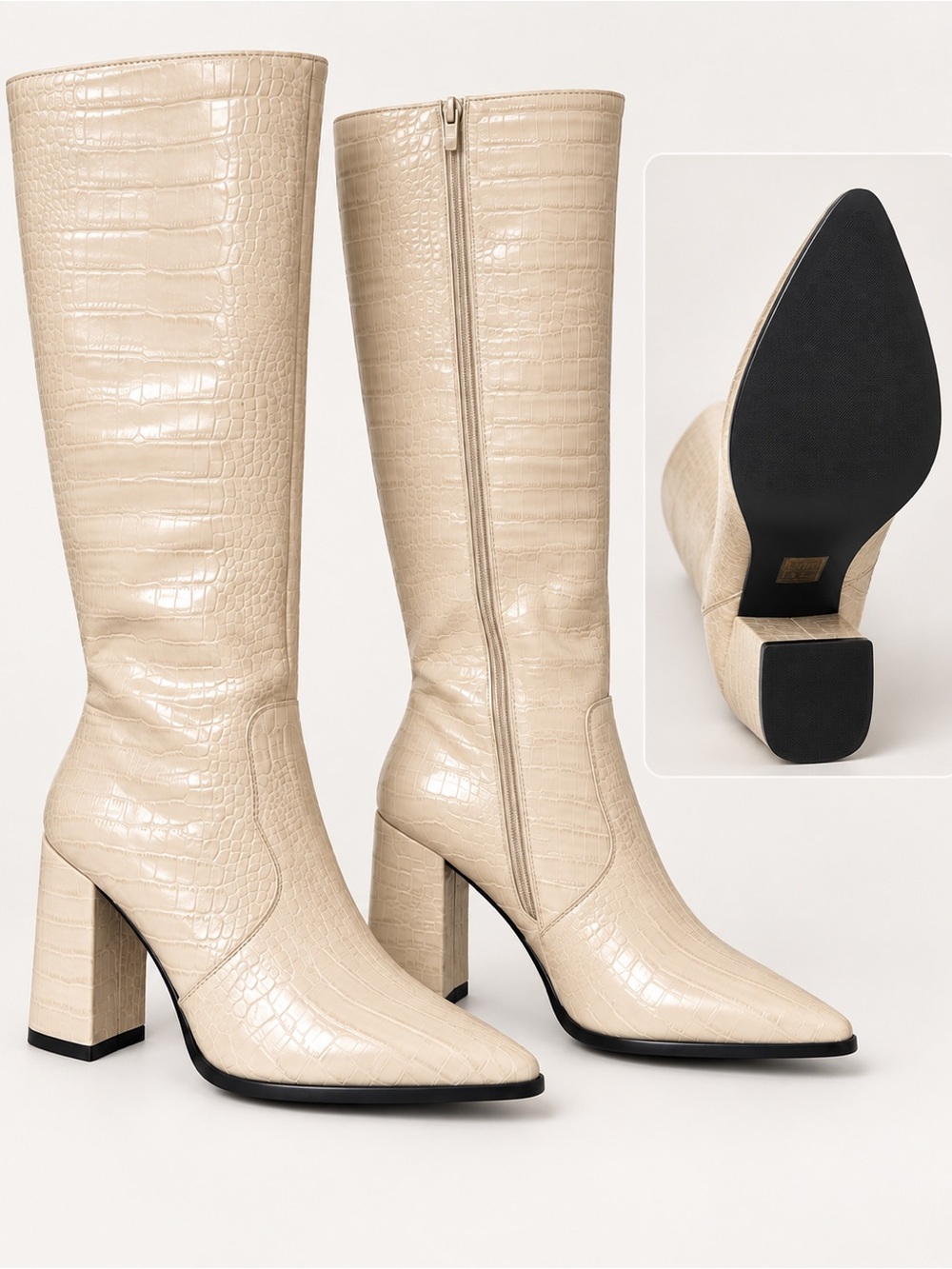 Marquiiz Cream Croc Embossed Knee High Boots EU 39-US 8.5